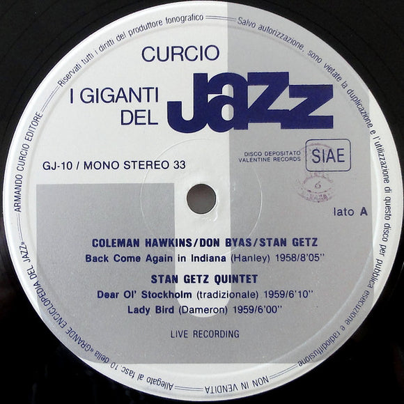 Coleman Hawkins, Stan Getz, Don Byas – I Giganti Del Jazz Vol. 10 (LP)